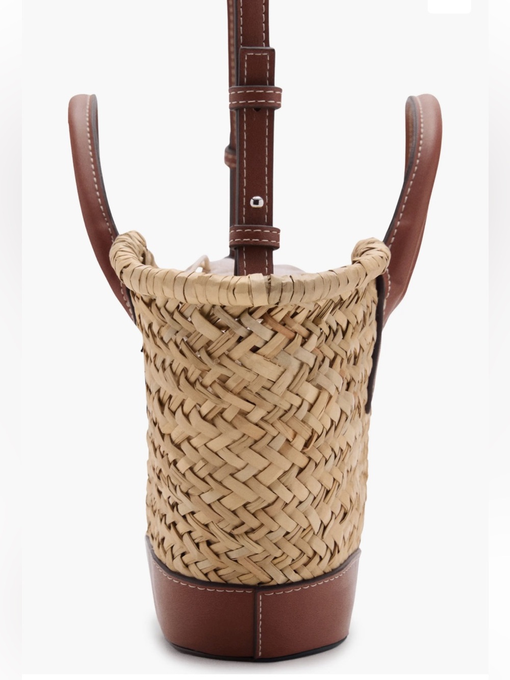Woven Straw Tote with Brown Leather Trim - Picture 3 of 10